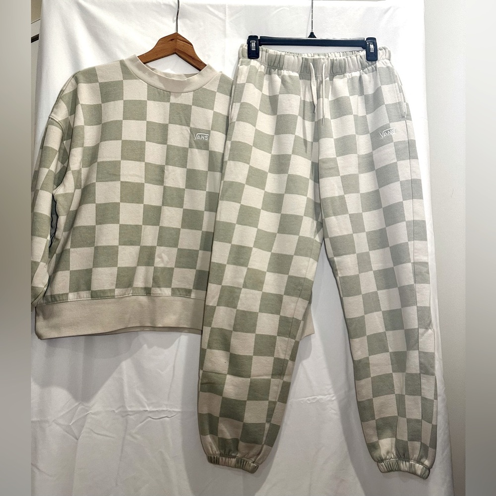 Vans Checkered Sweatshirt and Joggers Set - Green and Cream